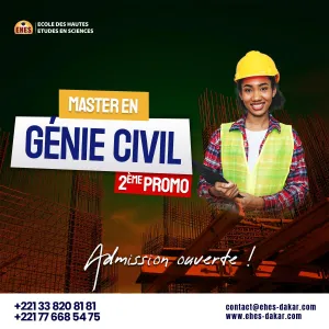 Publicité pour un master en génie civil, femme en casque de sécurité.