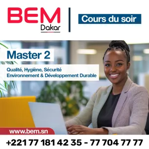 Publicité pour le Master 2 en Qualité, Hygiène, Sécurité à BEM Dakar.