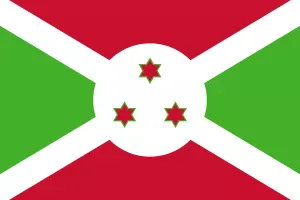 Drapeau du Burundi avec étoiles rouges et vertes.