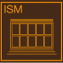 Logo marron et orange avec lettres ISM et un motif de fenêtres.